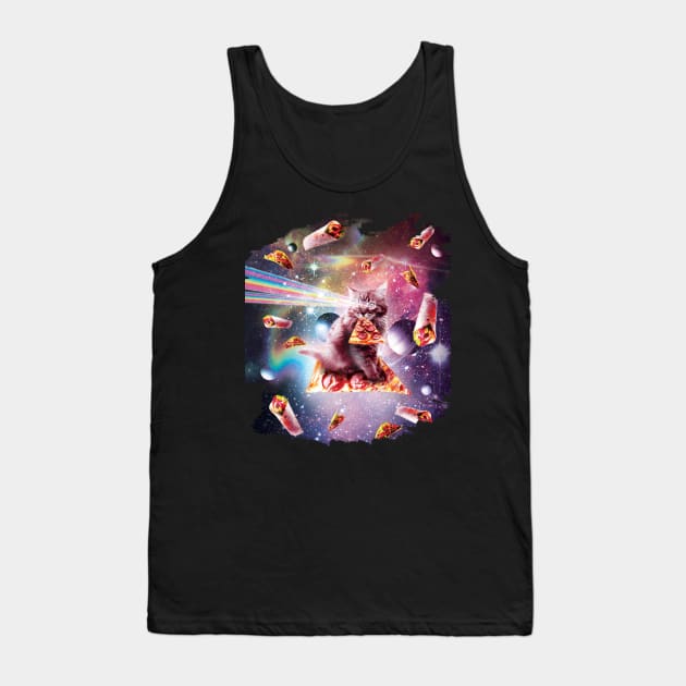 Outer Space Pizza Cat - Rainbow Laser, Taco, Burrito Tank Top by Random Galaxy